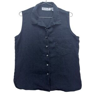 Peter Martin Linen Sleeveless Button Down Top Women 14  Stylish Minimalist